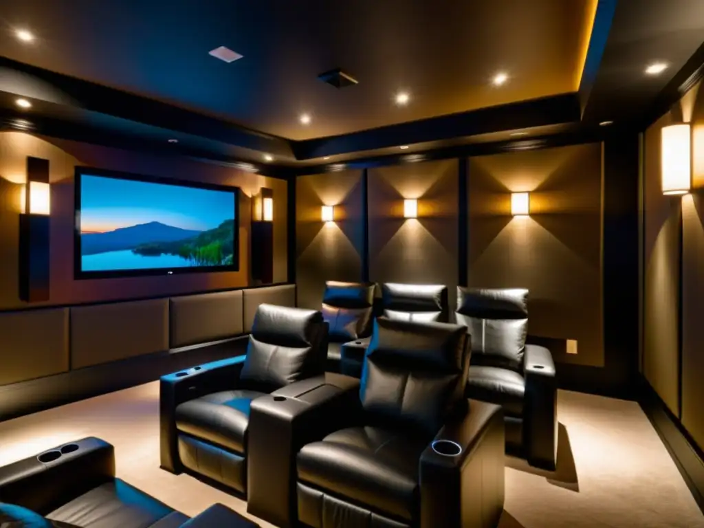 Acogedor home theater con equipos de audio de alta gama y diseño moderno