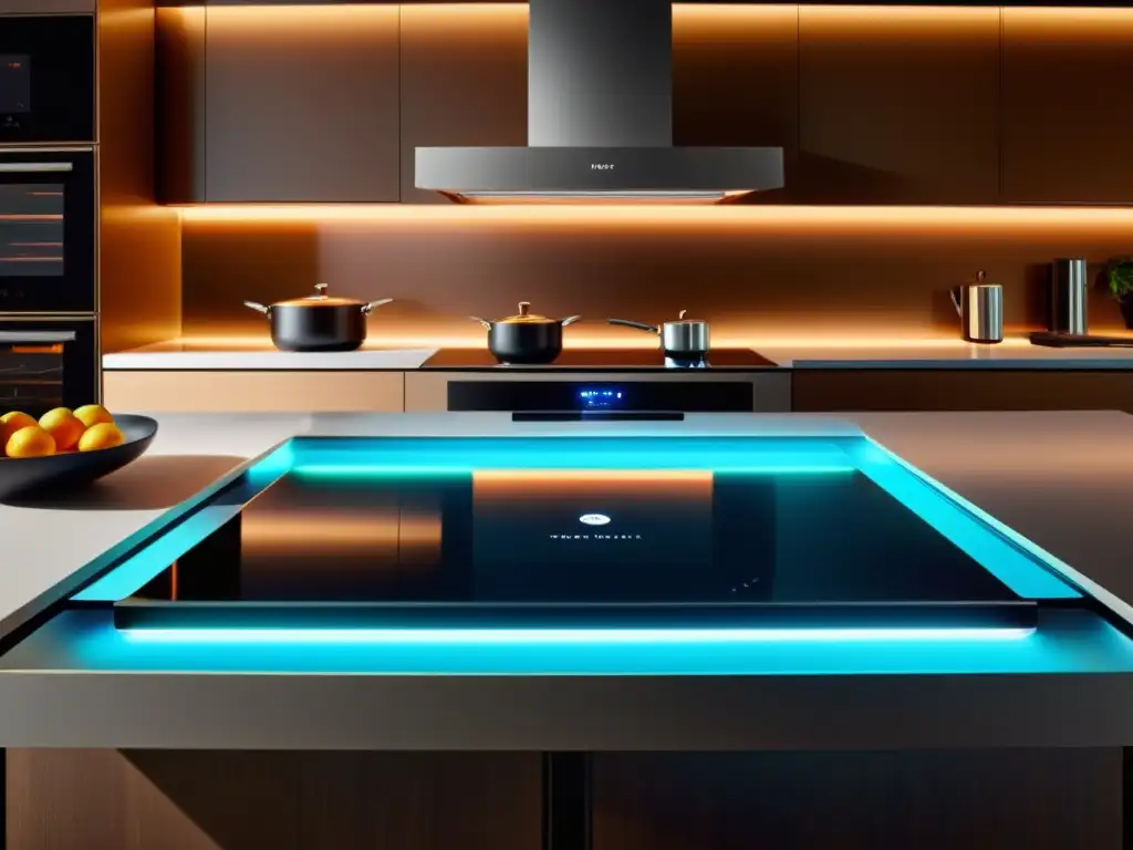 Asistente de cocina inteligente revolucionario en una cocina futurista con tecnología de vanguardia y diseño sofisticado