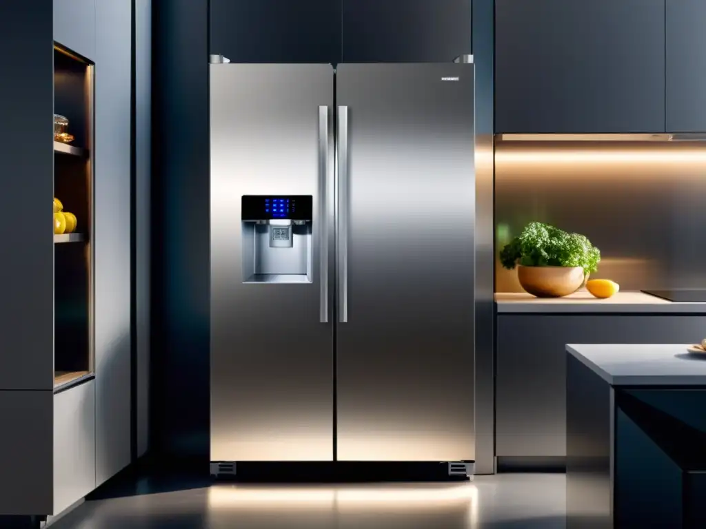 Avances en refrigeradores congeladores: Cocina futurista con elegante unidad de acero inoxidable y tecnología de vanguardia