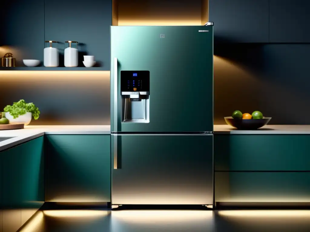 Avances en refrigeradores congeladores: Imagen 8k de moderno electrodoméstico en una cocina elegante y minimalista