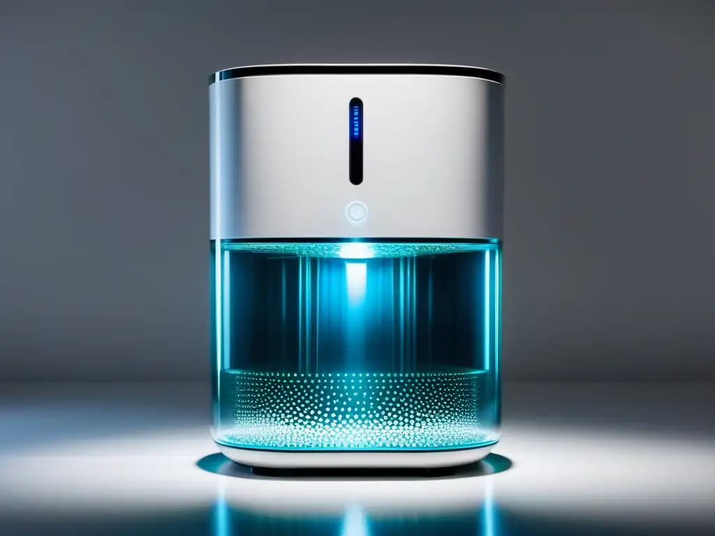 Avanzada tecnología ósmosis inversa purificadora de agua con diseño moderno y eficiente, iluminado suavemente en un entorno blanco