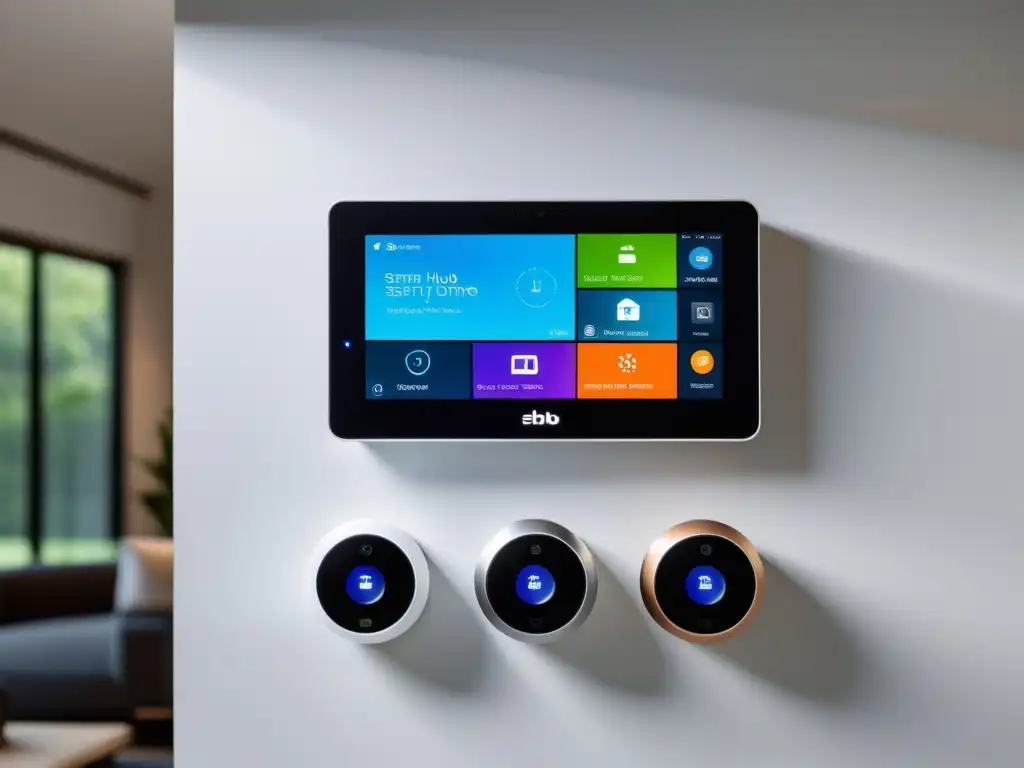 Seguridad inteligente para hogar: sistema moderno y futurista Avanzado sistema de seguridad para hogar con asistentes virtuales, dispositivos modernos y elegante integración en ambiente contemporáneo