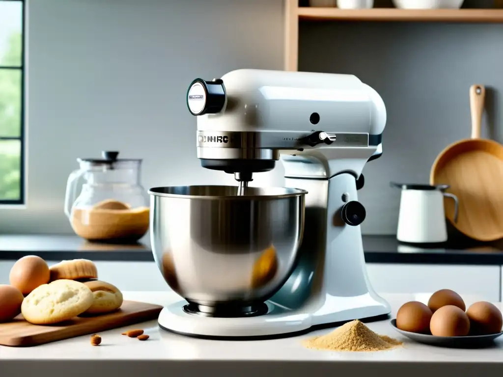 Batidora de alto rendimiento para repostería Batidora de alto rendimiento en una cocina blanca con luz natural, creando una mezcla perfecta de ingredientes