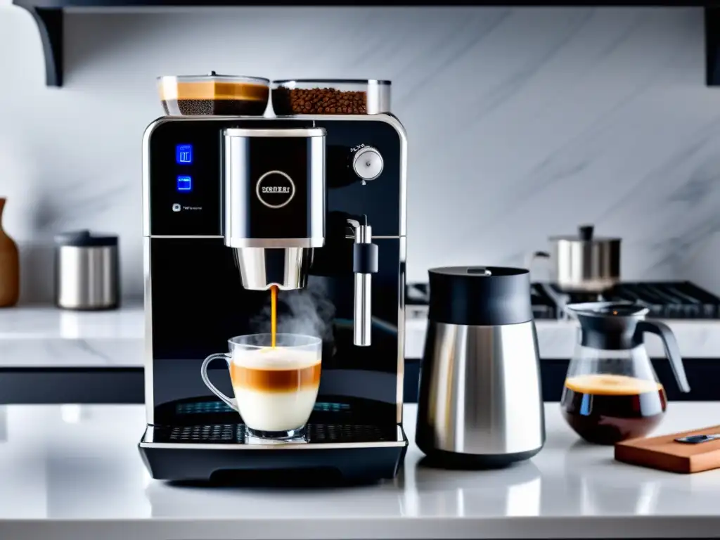 Una cafetera automática de alta tecnología extracción, lista para crear café profesional en casa con elegancia y precisión