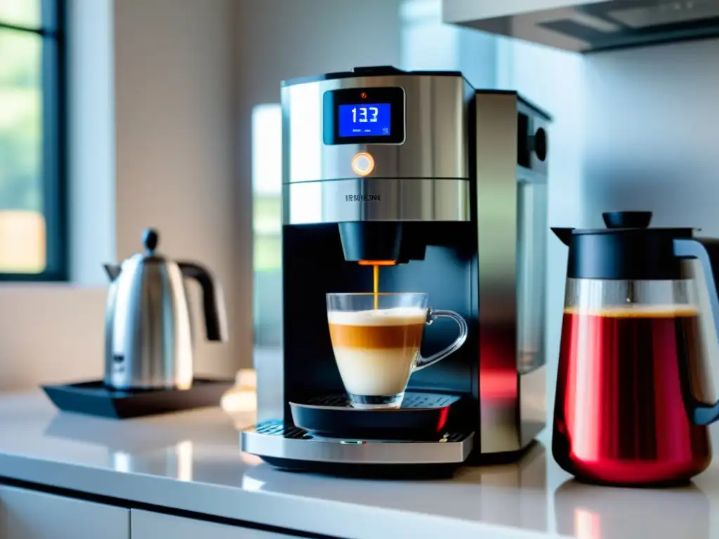 Cafetera inteligente para el hogar con café recién hecho, luz matutina y diseño moderno de alta tecnología