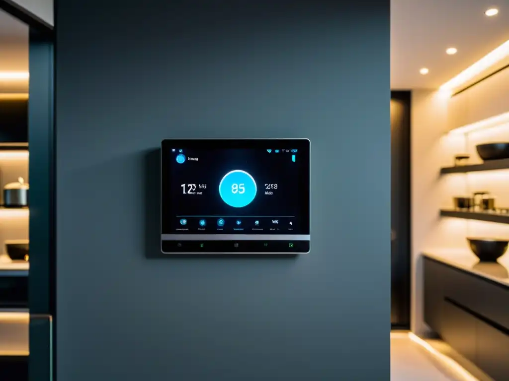 Una casa inteligente moderna con diseño minimalista, electrodomésticos activados por voz y un panel de control central