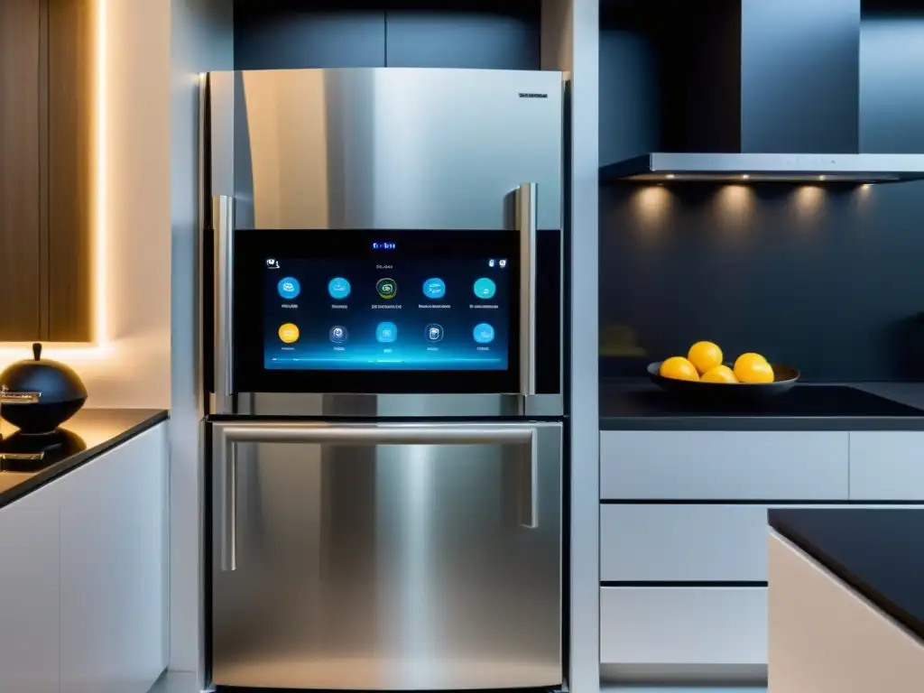 Chef preparando una comida gourmet en una cocina inteligente con gadgets electrodomésticos de vanguardia