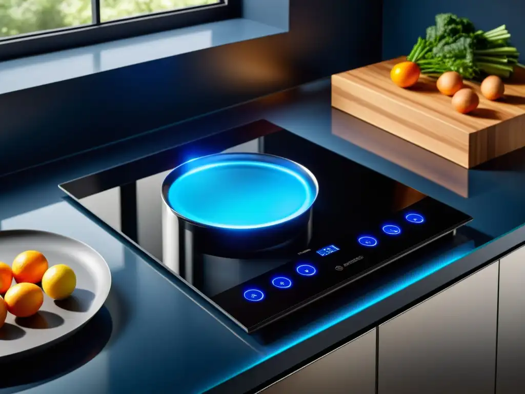 Una cocina de inducción eficiente y segura integrada en un diseño contemporáneo, con luz natural y controles táctiles