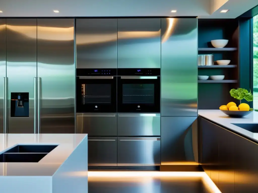 Cocina futurista: diseño minimalista y tecnología de vanguardia Una cocina futurista con electrodomésticos de alta tecnología integrados en un diseño minimalista
