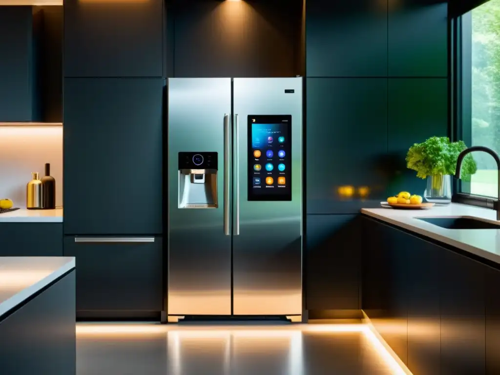 Una cocina futurista con electrodomésticos de tecnología del hogar de vanguardia y diseño minimalista