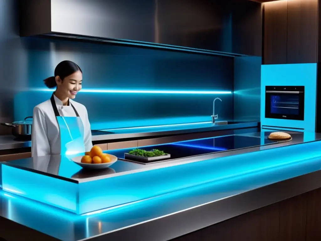 Una cocina futurista con electrodomésticos de vanguardia integrados en un diseño minimalista