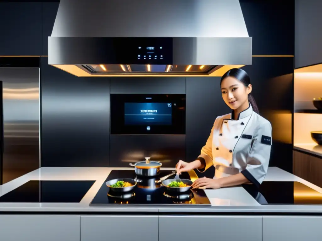 Cocina futurista con tecnología de vanguardia, horno de alta tecnología y diseño elegante