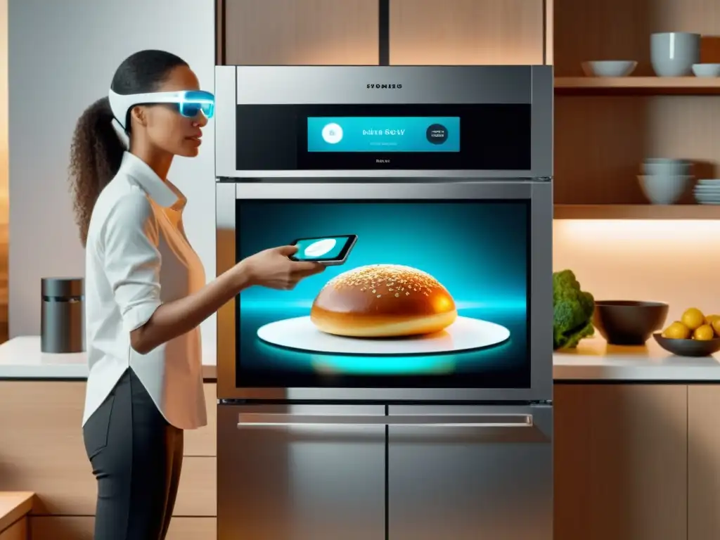 Una cocina moderna con aplicaciones de realidad aumentada hogar en electrodomésticos inteligentes