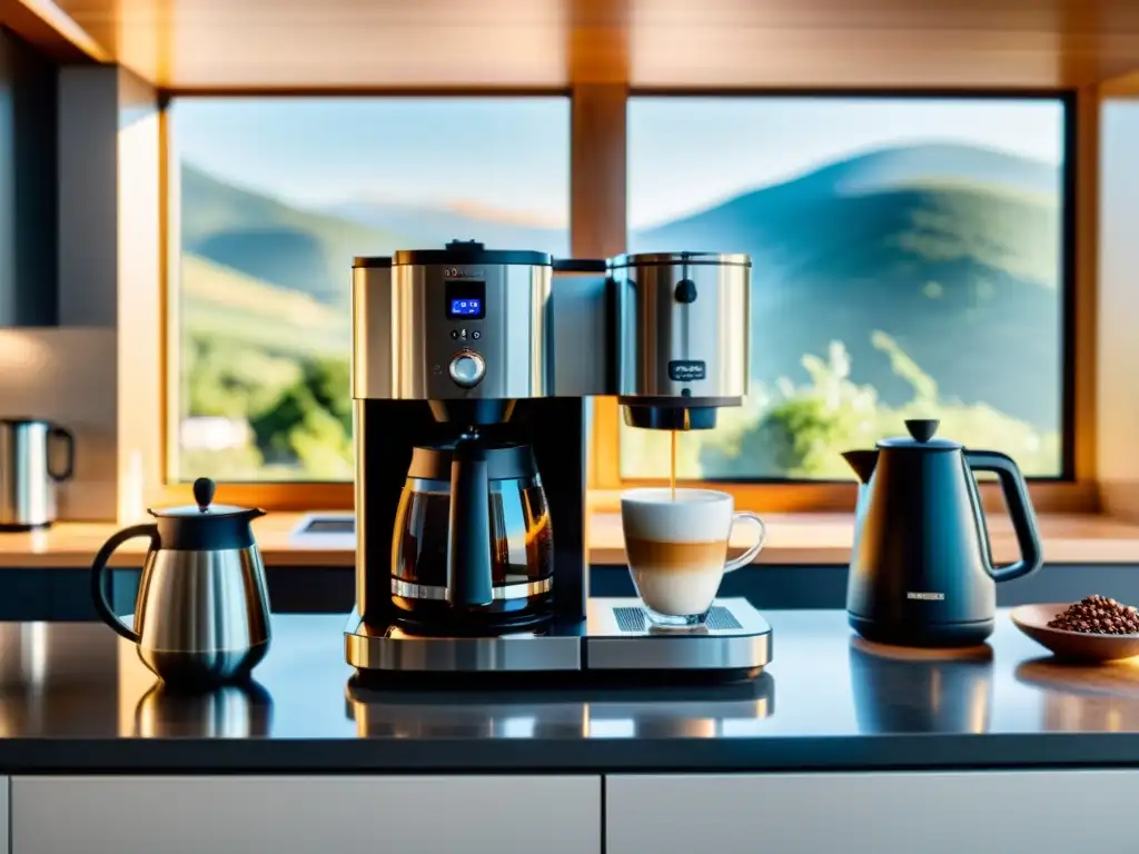 Una cocina moderna con cafeteras automáticas y manuales, comparativa de cafeteras automáticas vs manuales