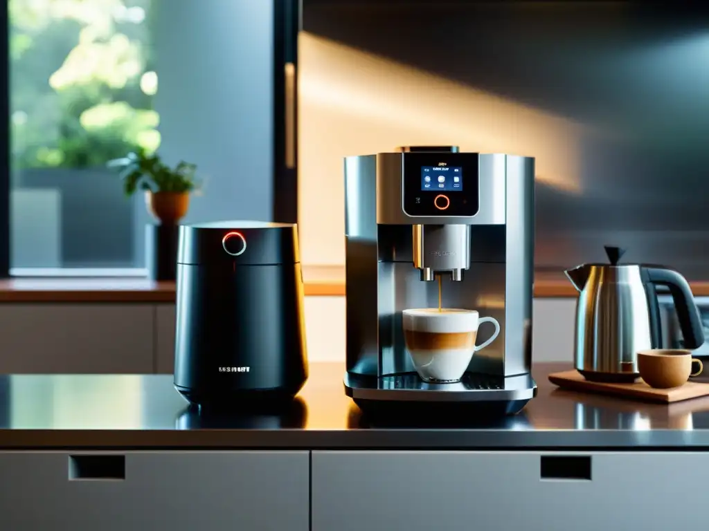 Una cocina moderna con cafeteras de cápsulas automáticas y un ambiente acogedor