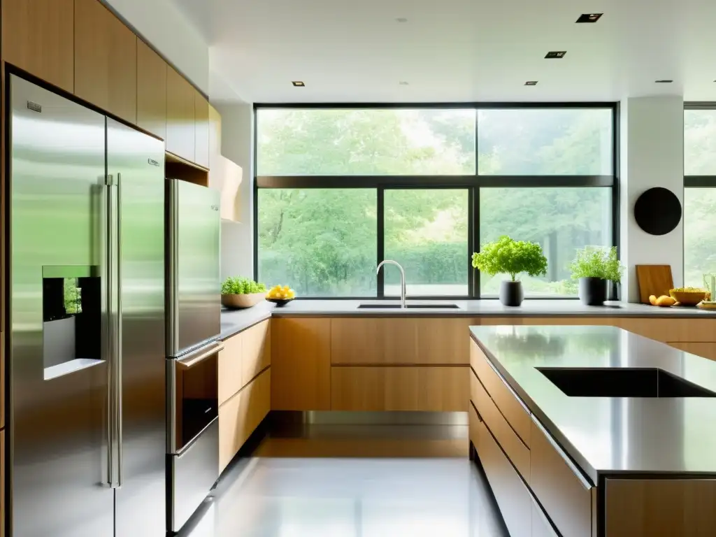 Una cocina moderna y eficiente con electrodomésticos energéticos, ambiente minimalista y mucha luz natural