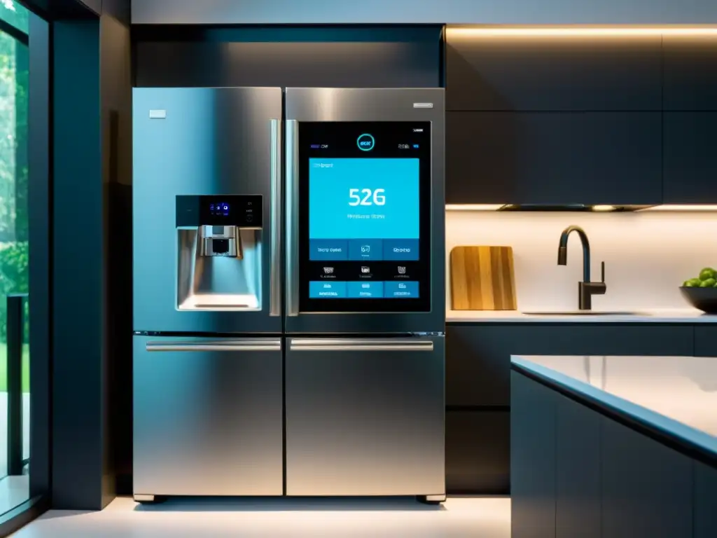 Una cocina moderna y eficiente con electrodomésticos 5G integrados en un hogar inteligente