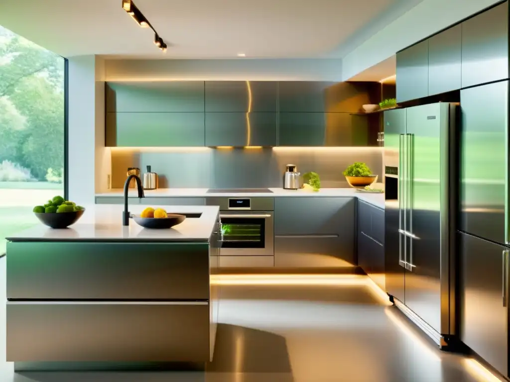 Una cocina moderna y eficiente, con electrodomésticos de acero inoxidable y luz LED