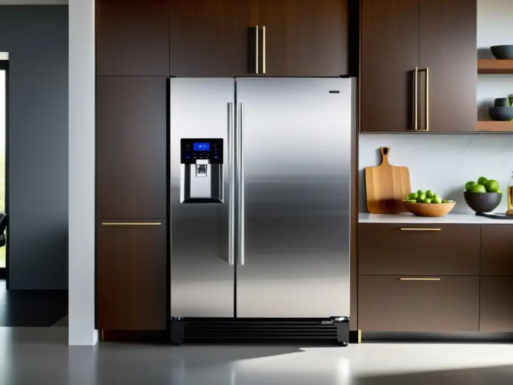 Una cocina moderna con electrodomésticos accesibles para todos, incluyendo un refrigerador ergonómico y ajustable