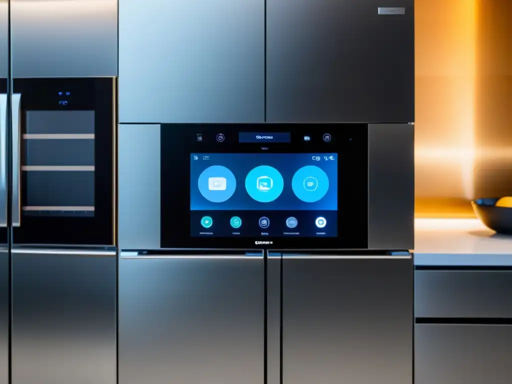 Una cocina moderna con electrodomésticos conectados a panel central