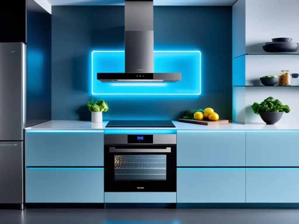 Una cocina moderna con electrodomésticos tecnología hogar 2023 integrados, diseño minimalista y toques futuristas