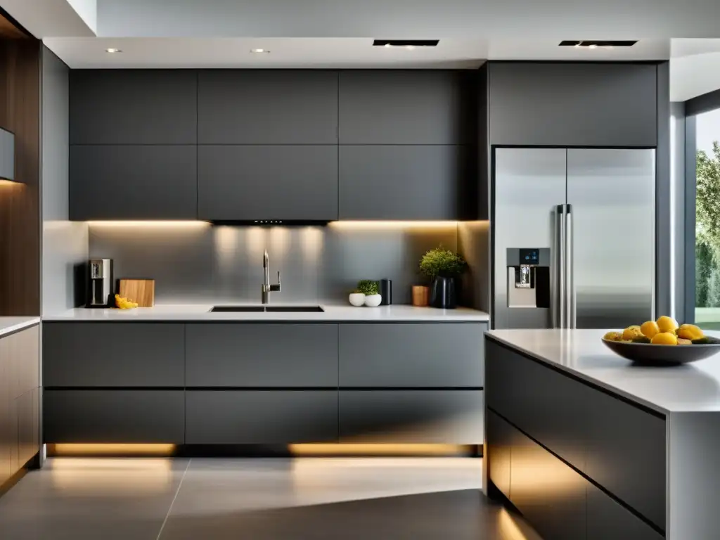 Cocina moderna con electrodomésticos integrados Una cocina moderna con electrodomésticos integrados en elegantes gabinetes, creando un ambiente sofisticado