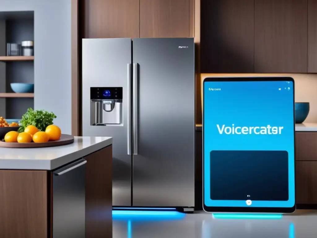 Una cocina moderna con electrodomésticos inteligentes de acero inoxidable, protección de datos y diseño futurista