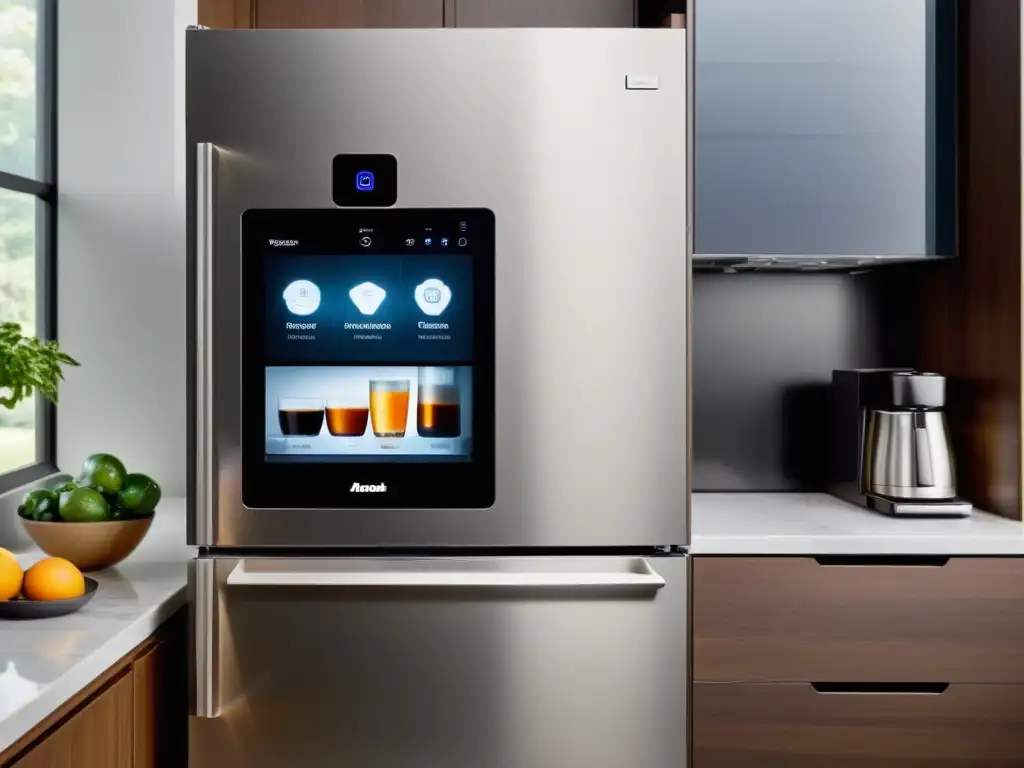 Una cocina moderna con electrodomésticos inteligentes y software de aprendizaje automático integrado para una experiencia futurista en el hogar