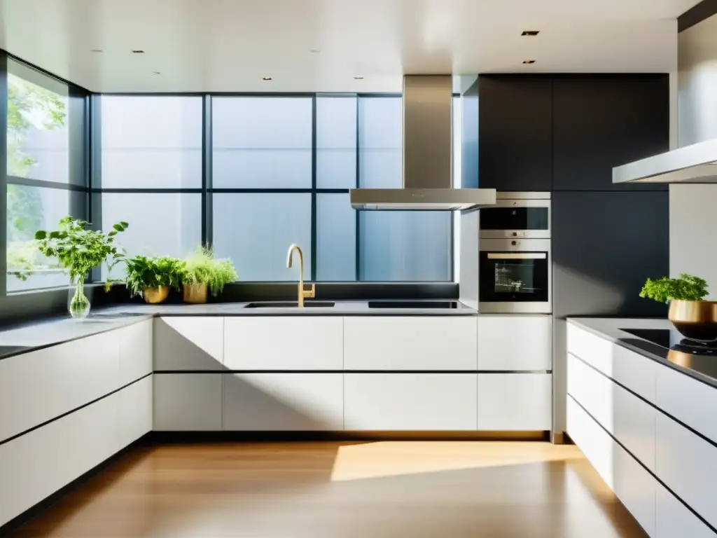 Una cocina moderna con electrodomésticos solares para el hogar, bañada por luz natural y ambiente ecofriendly