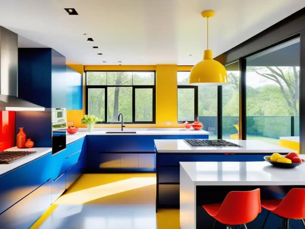 Una cocina moderna con electrodomésticos en tendencias colores cocina, que añaden un toque atrevido y juguetón al espacio