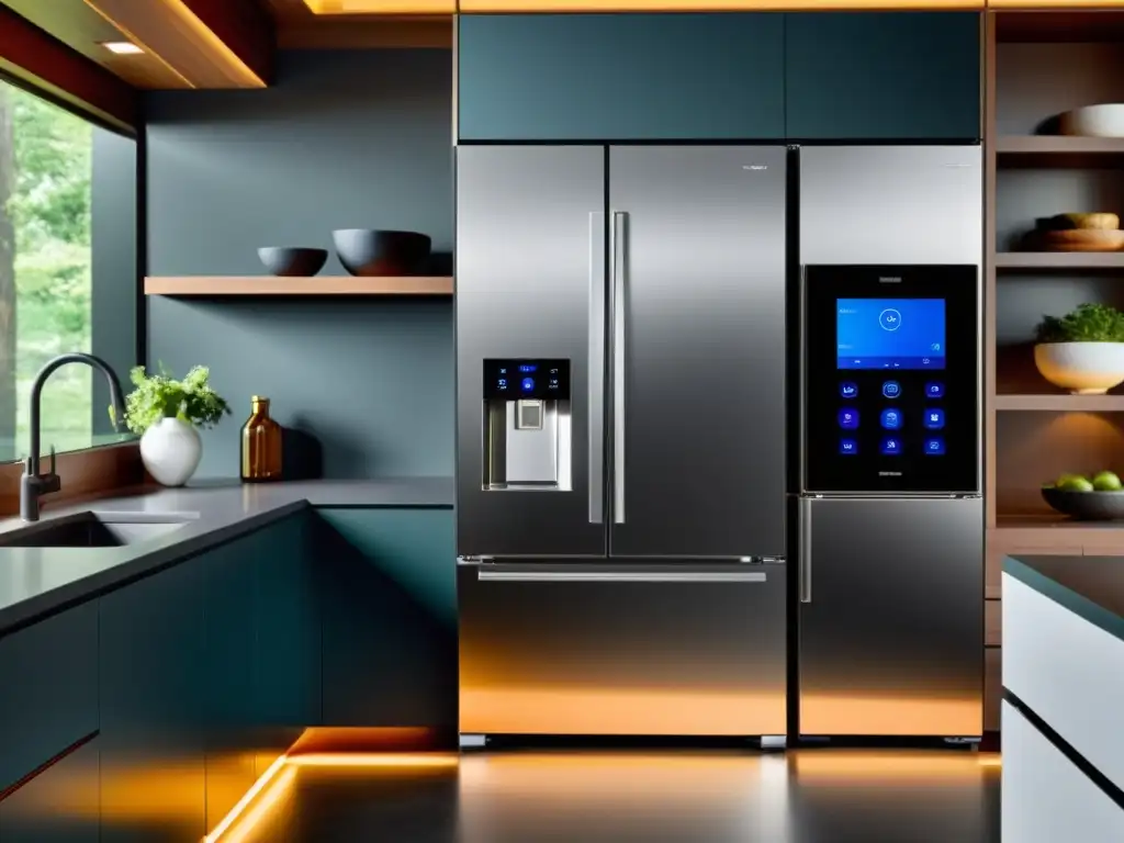 Una cocina moderna y elegante con electrodomésticos smart para hogar inteligente integrados perfectamente en el diseño