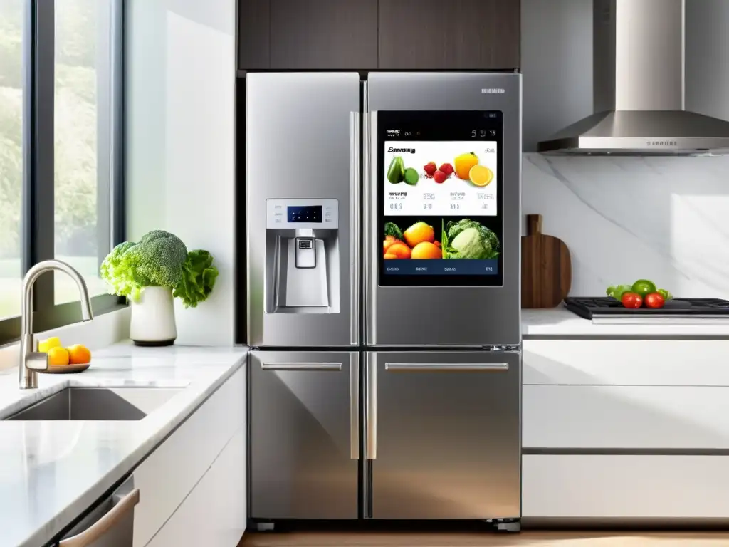 Una cocina moderna con el frigorífico inteligente Samsung como centro