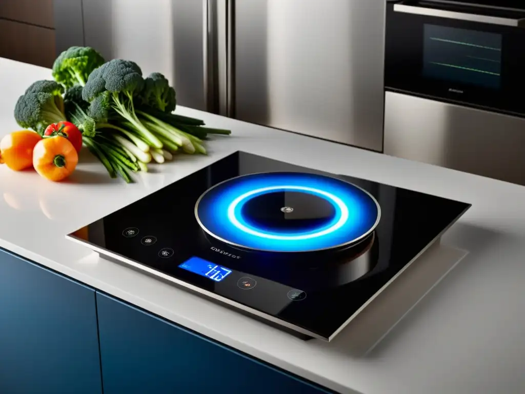 Una cocina moderna con tecnología de inducción, elegante y eficiente