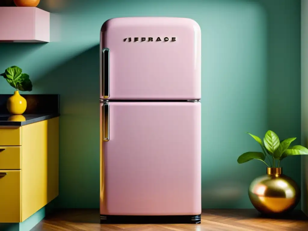 Una cocina retro con un refrigerador vintage restaurado, aportando valor de electrodomésticos vintage a un espacio moderno y nostálgico