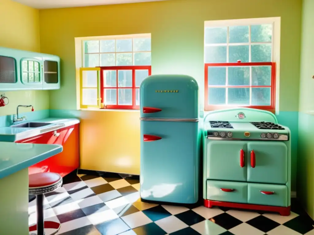 Una cocina vintage de los años 50 con electrodomésticos coloridos