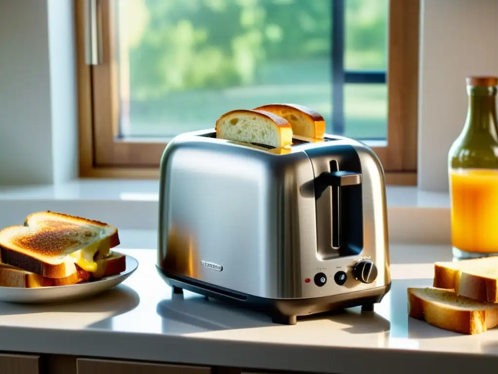 Un combo moderno de tostadora y sandwichera de acero inoxidable en un ambiente acogedor