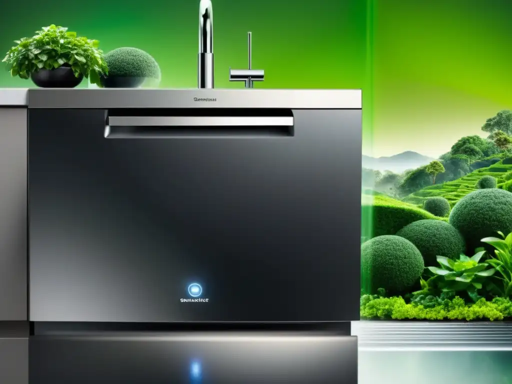 Comparativa electrodomésticos ecológicos tradicionales: la izquierda muestra humo y consumo excesivo de agua, la derecha agua limpia y naturaleza