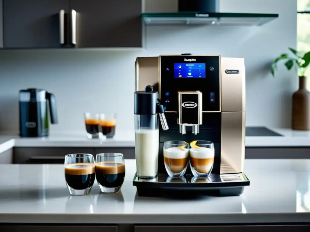 Una De'Longhi Dinamica superautomática en un elegante entorno blanco con crema de café caliente