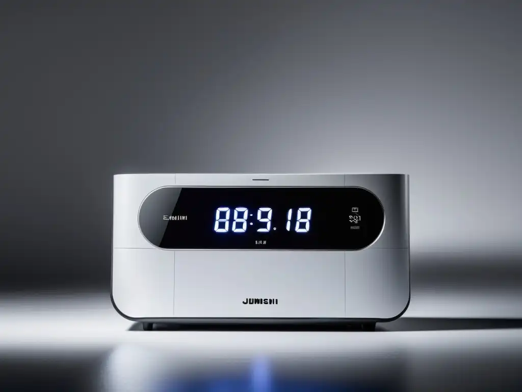 Desumidificador moderno de alta tecnología en blanco Un deshumidificador moderno con pantalla digital en fondo blanco, irradiando eficiencia y tecnología avanzada