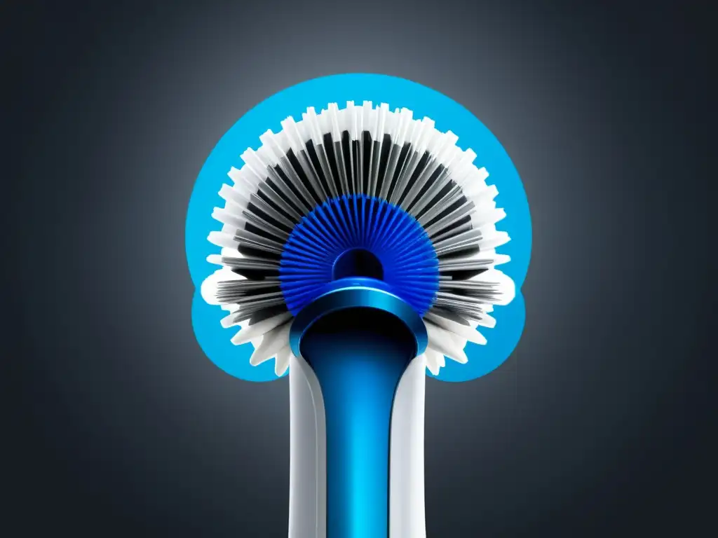 Detallada imagen de la cabeza del cepillo de dientes eléctrico OralB Genius X, resalta su diseño y precisión