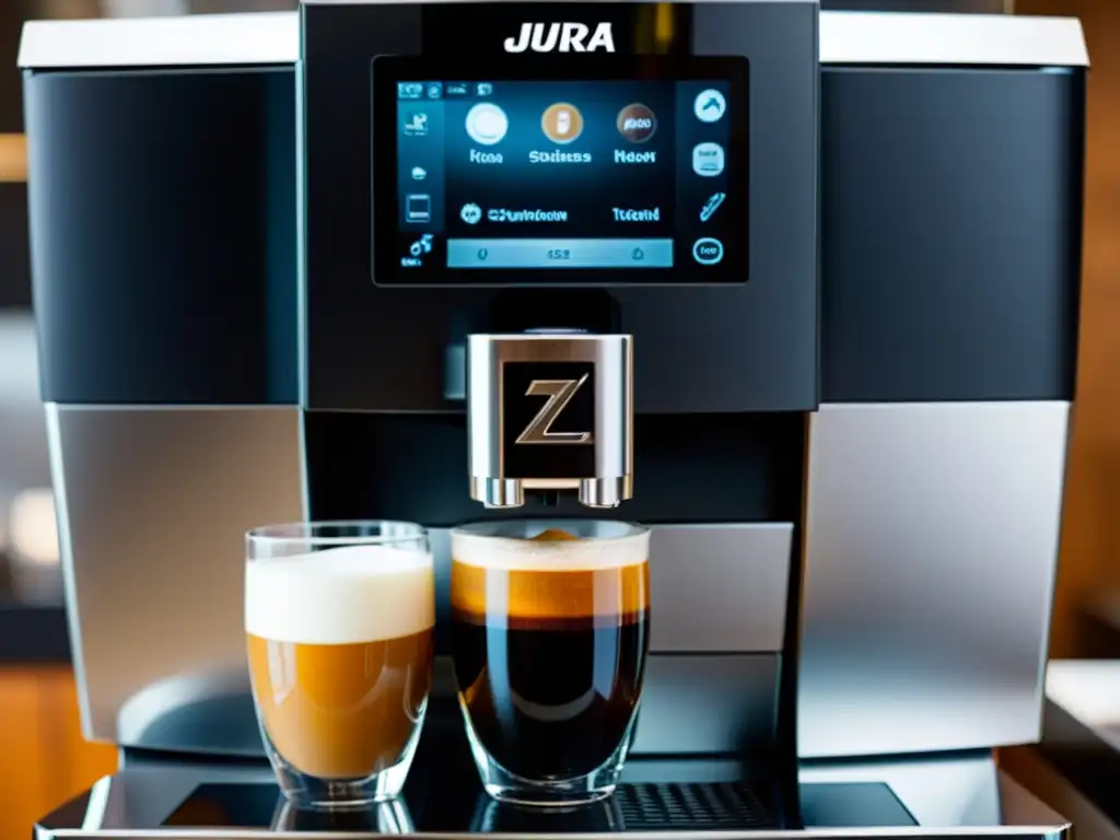 Detallada imagen de la elegante cafetera automática Jura Z8, con pantalla táctil y vapor, la mejor cafetera automática para casa