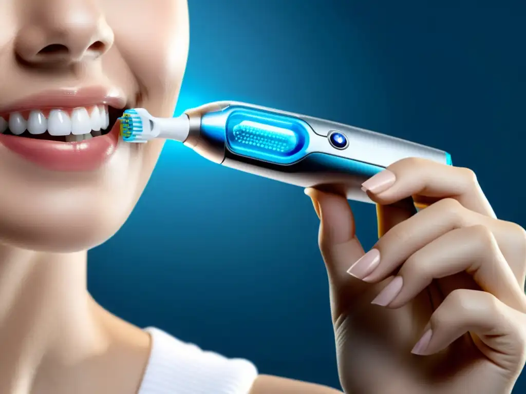 Detalle de alta resolución del cepillo de dientes eléctrico OralB Genius X, con diseño moderno y tecnología avanzada