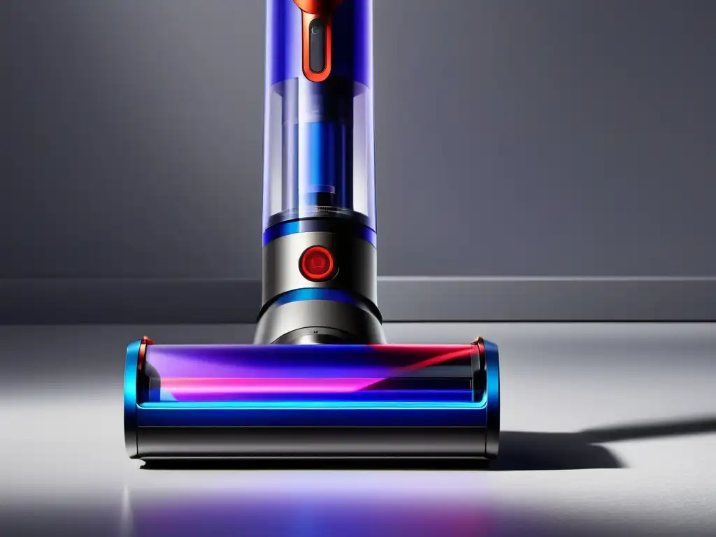 Detalle del moderno y elegante Dyson V11, con pantalla digital avanzada que muestra datos en tiempo real y estado de la batería