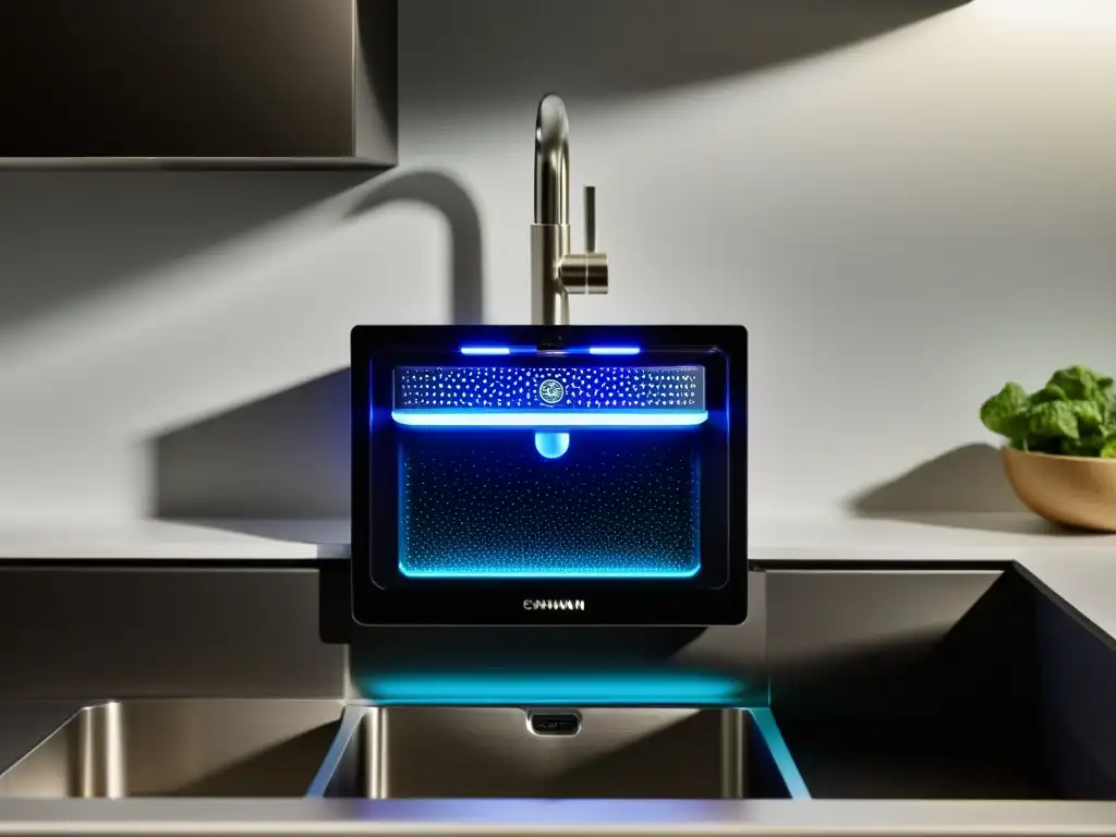 Detalle de sistema de filtrado de agua de alta tecnología en cocina moderna