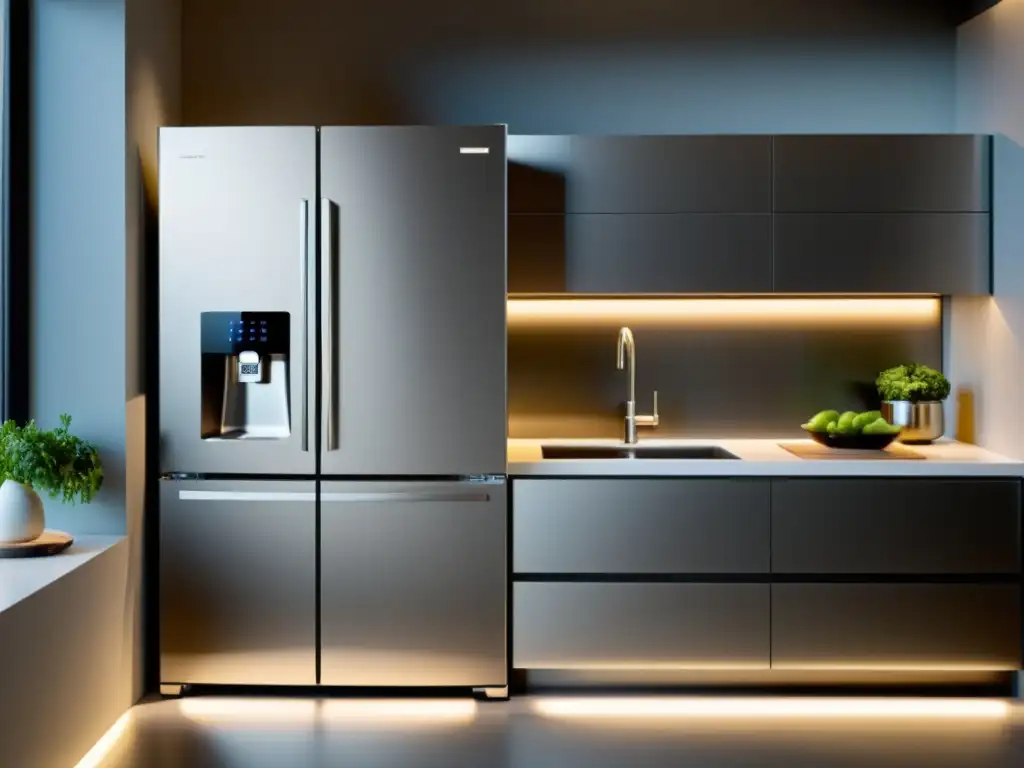 Electrodomésticos de bajo consumo energético en una cocina moderna y elegante con iluminación LED