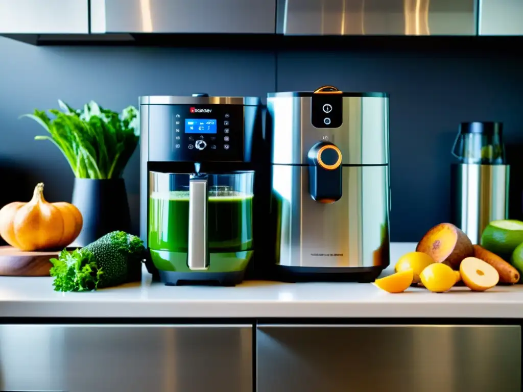 Electrodomésticos para una dieta equilibrada: Cocina moderna con aparatos de alta tecnología preparando alimentos saludables