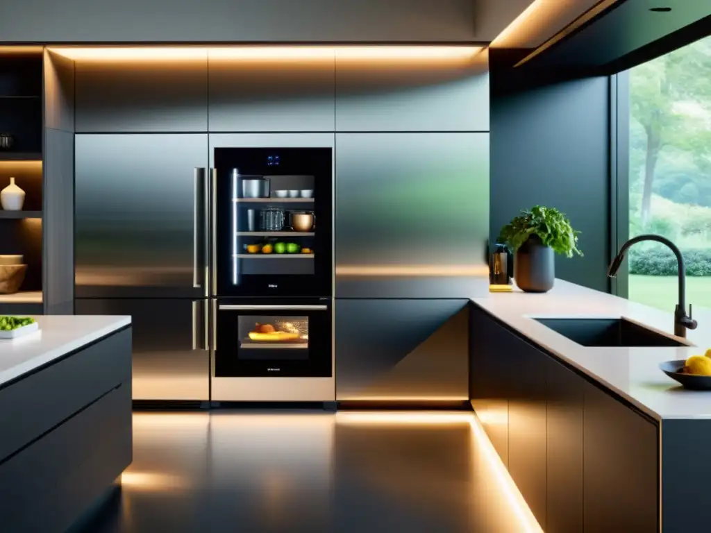 Electrodomésticos inteligentes para diseño interior: cocina moderna con tecnología integrada y estética minimalista elegante