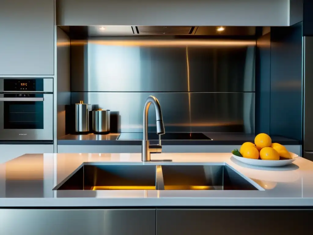 Mini electrodomésticos multifuncionales para apartamentos pequeños en una cocina moderna y elegante con iluminación suave