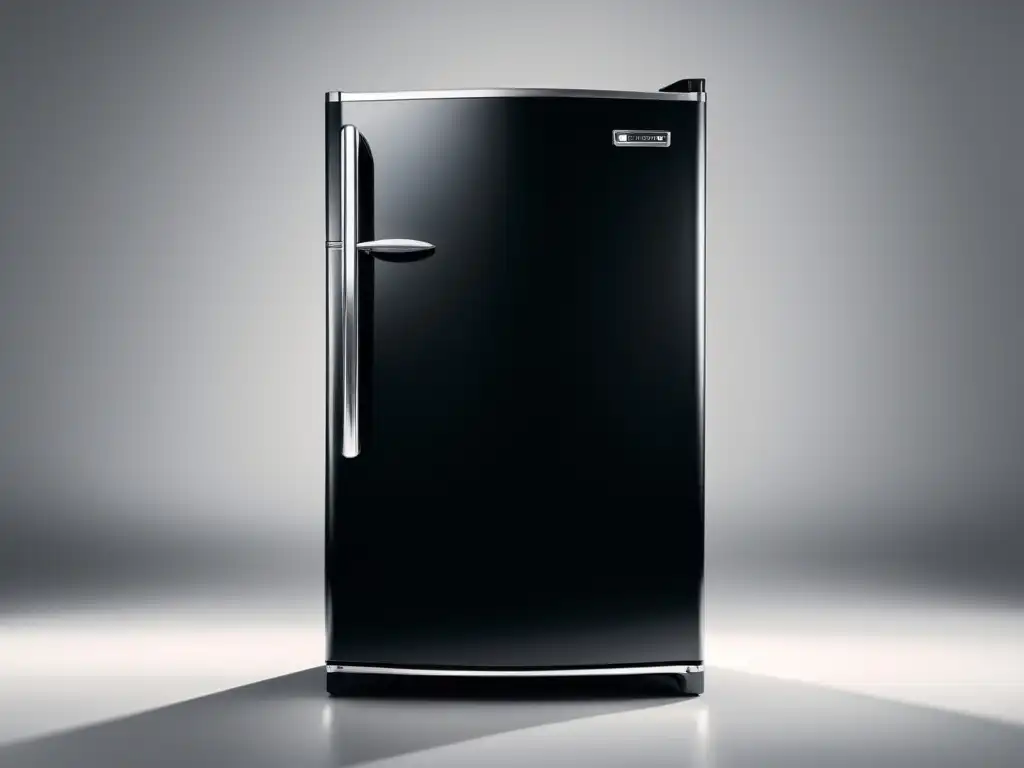 Electrodomésticos retro para hogar moderno: Imagen de un elegante refrigerador negro de estilo retro con detalles cromados, sobre fondo blanco