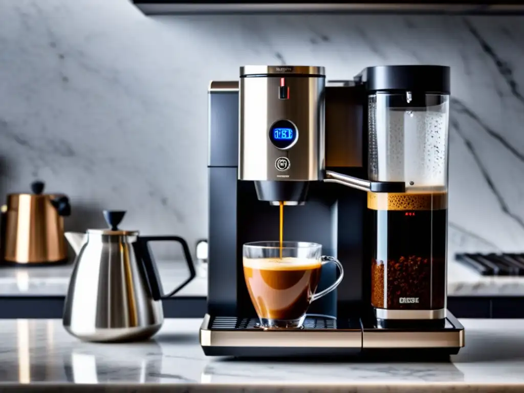 Una elegante cafetera automática en un entorno lujoso y acogedor